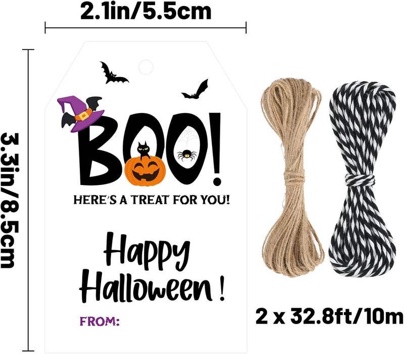 Alynta Halloween Tags with String - 50Pcs Happy Halloween Paper Gift Tags Boo Tag Pumpkin Bat Name Tag Labels for Goodie Bags Gift Wrapping Halloween Decorations (Black) - Image 2